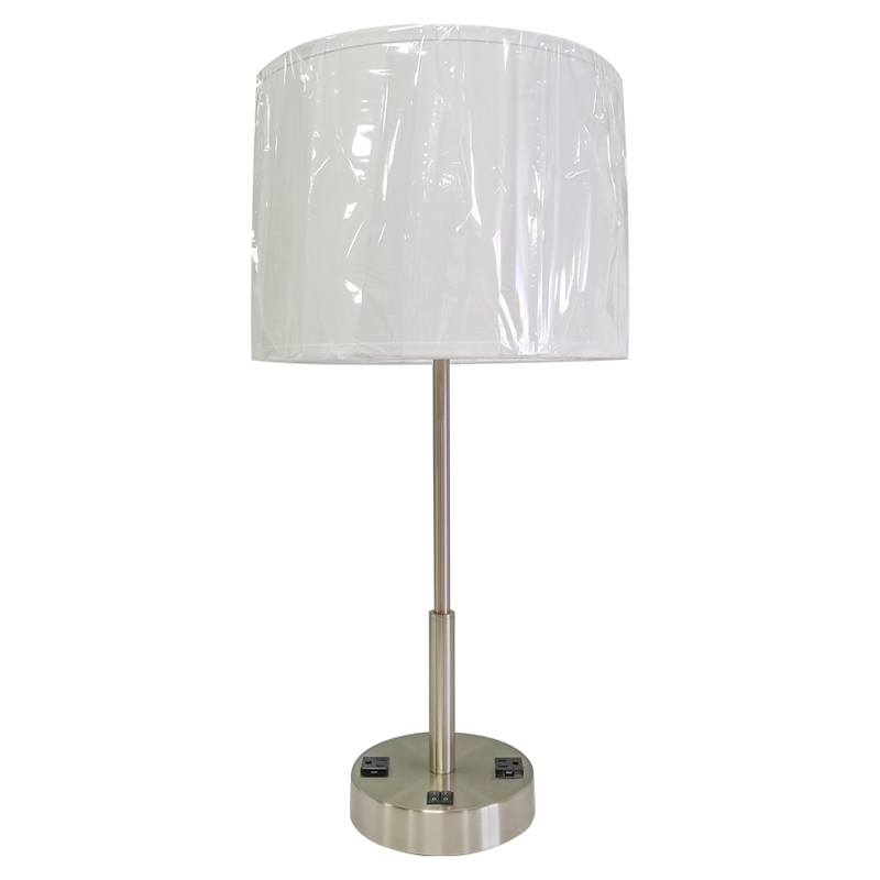 Lámpara de mesa de la mesita denoche deníquel de estilo simple con un gemelo en/off rocker y dos salidas convenientes en la habitación